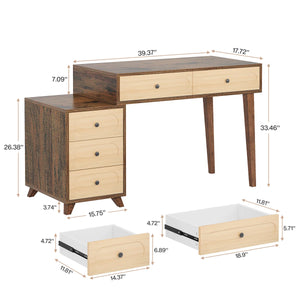Deovian 5-Drawer Two-Tone Makeup Vanity  Wooden Bazar