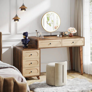 Deovian 5-Drawer Two-Tone Makeup Vanity  Wooden Bazar