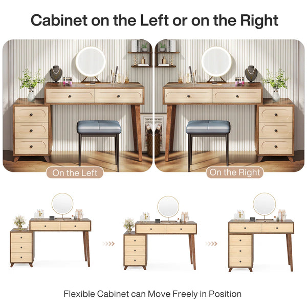 Deovian 5-Drawer Two-Tone Makeup Vanity  Wooden Bazar