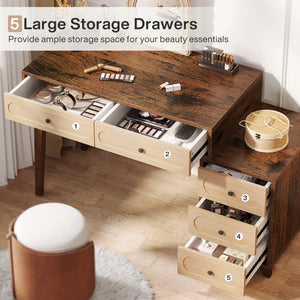 Deovian 5-Drawer Two-Tone Makeup Vanity  Wooden Bazar