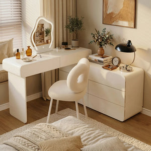 Easy Installation Extendable 47.24''–90'' Makeup Vanity, Modern Vanity Desk with 8 Storage Drawers, Cream Dressing Table with L-Shape or Straight Layout for Different Houses  Wooden Bazar
