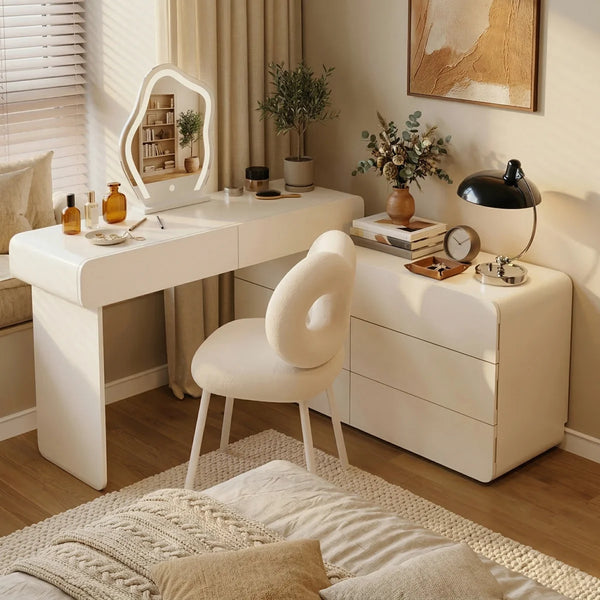 Easy Installation Extendable 47.24''–90'' Makeup Vanity, Modern Vanity Desk with 8 Storage Drawers, Cream Dressing Table with L-Shape or Straight Layout for Different Houses  Wooden Bazar