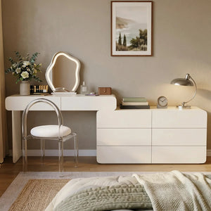 Easy Installation Extendable 47.24''–90'' Makeup Vanity, Modern Vanity Desk with 8 Storage Drawers, Cream Dressing Table with L-Shape or Straight Layout for Different Houses  Wooden Bazar