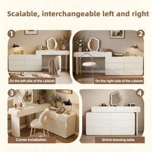 Easy Installation Extendable 47.24''–90'' Makeup Vanity, Modern Vanity Desk with 8 Storage Drawers, Cream Dressing Table with L-Shape or Straight Layout for Different Houses  Wooden Bazar