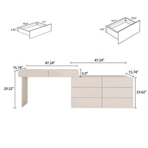 Easy Installation Extendable 47.24''–90'' Makeup Vanity, Modern Vanity Desk with 8 Storage Drawers, Cream Dressing Table with L-Shape or Straight Layout for Different Houses  Wooden Bazar