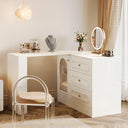 Ebern Designs Modern Makeup Vanity Desk with 3 Drawers & Cabinet, Corner Vanity with Shelf & Acrylic Door (Without Mirror)  Wooden Bazar