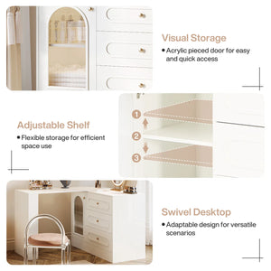 Ebern Designs Modern Makeup Vanity Desk with 3 Drawers & Cabinet, Corner Vanity with Shelf & Acrylic Door (Without Mirror)  Wooden Bazar