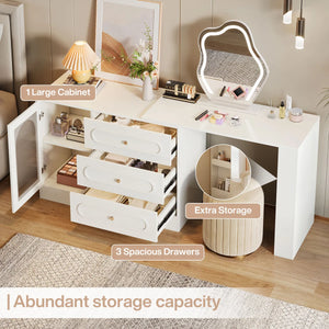 Ebern Designs Modern Makeup Vanity Desk with 3 Drawers & Cabinet, Corner Vanity with Shelf & Acrylic Door (Without Mirror)  Wooden Bazar