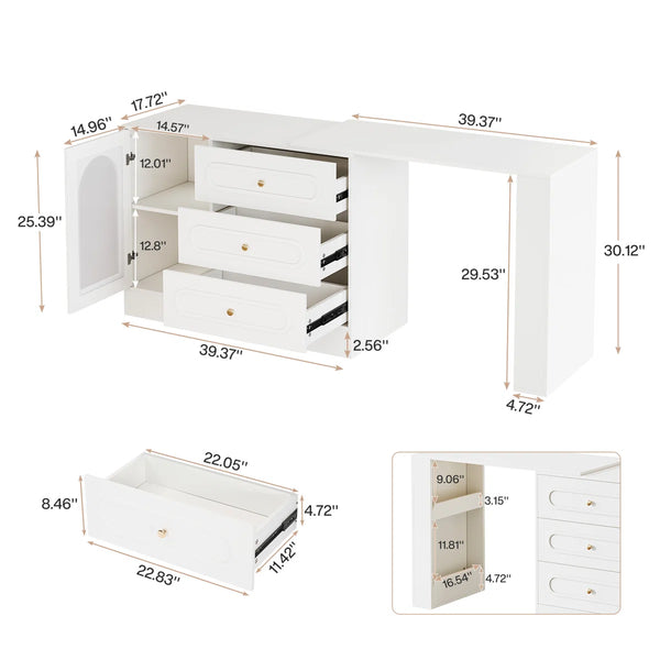 Ebern Designs Modern Makeup Vanity Desk with 3 Drawers & Cabinet, Corner Vanity with Shelf & Acrylic Door (Without Mirror)  Wooden Bazar