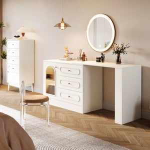 Ebern Designs Modern Makeup Vanity Desk with 3 Drawers & Cabinet, Corner Vanity with Shelf & Acrylic Door (Without Mirror)  Wooden Bazar