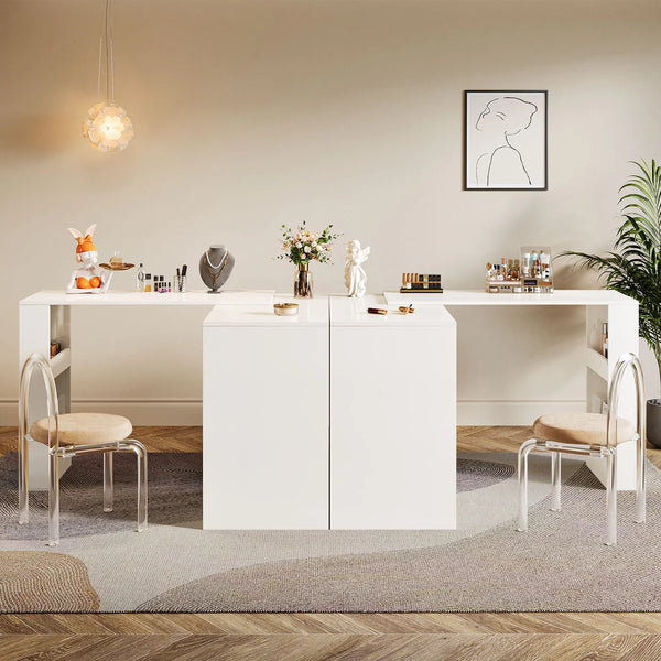 Ebern Designs Modern Makeup Vanity Desk with 3 Drawers & Cabinet, Corner Vanity with Shelf & Acrylic Door (Without Mirror)  Wooden Bazar