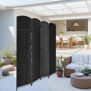 Elmina Folding Room Divider Privacy Screen with Diamond-Weave Fiber Panels  Wooden Bazar