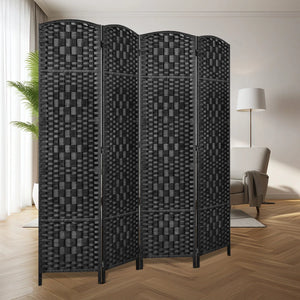 Elmina Folding Room Divider Privacy Screen with Diamond-Weave Fiber Panels  Wooden Bazar