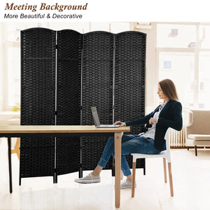Elmina Folding Room Divider Privacy Screen with Diamond-Weave Fiber Panels  Wooden Bazar