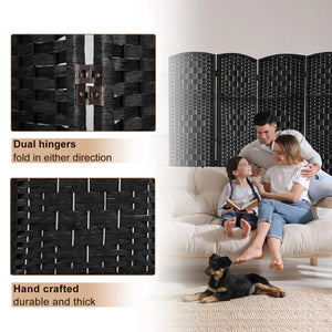 Elmina Folding Room Divider Privacy Screen with Diamond-Weave Fiber Panels  Wooden Bazar