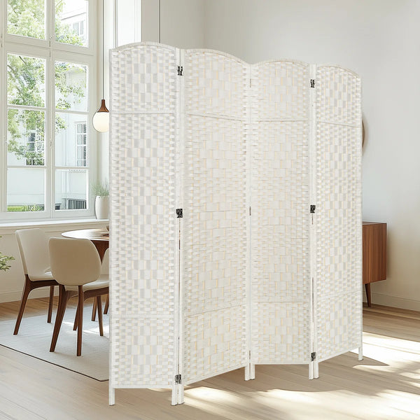 Folding Room Divider, Diamond-Woven Privacy Screen with Double Hinges  Wooden Bazar
