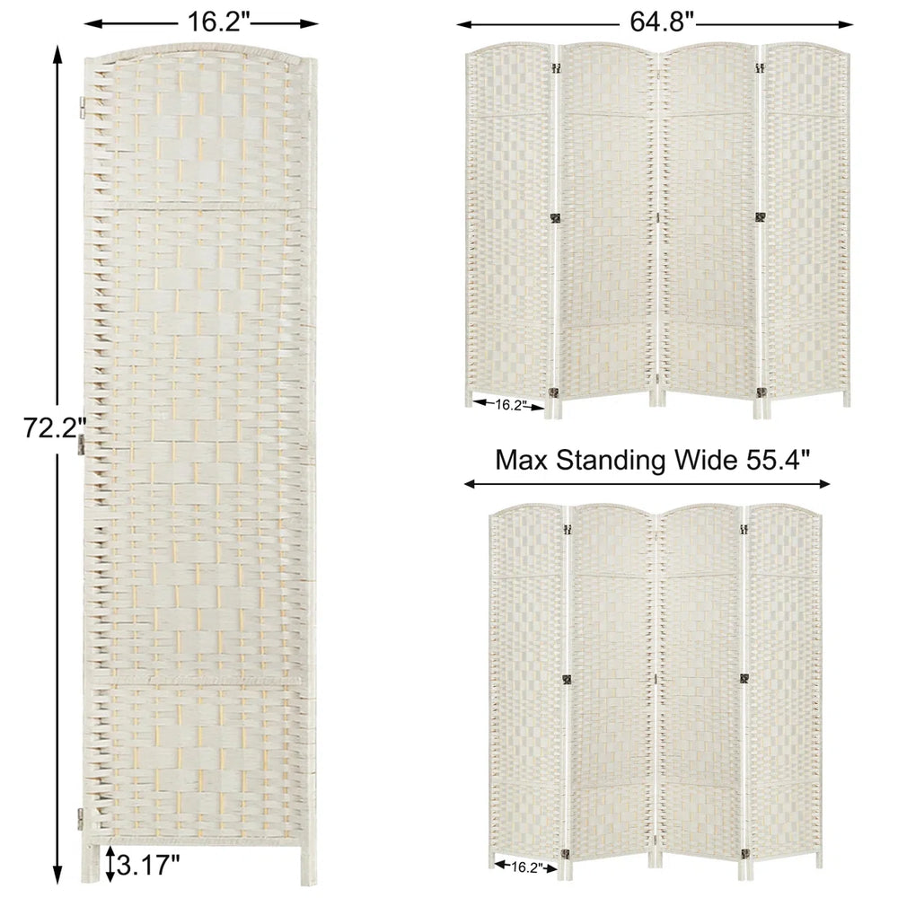 Folding Room Divider, Diamond-Woven Privacy Screen with Double Hinges  Wooden Bazar