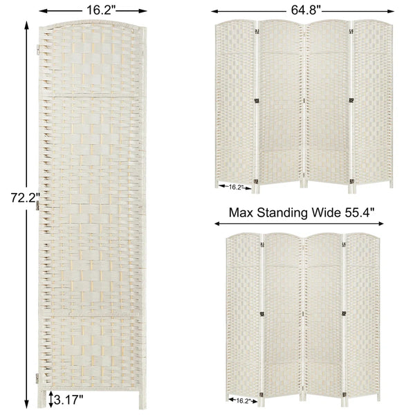 Folding Room Divider, Diamond-Woven Privacy Screen with Double Hinges  Wooden Bazar