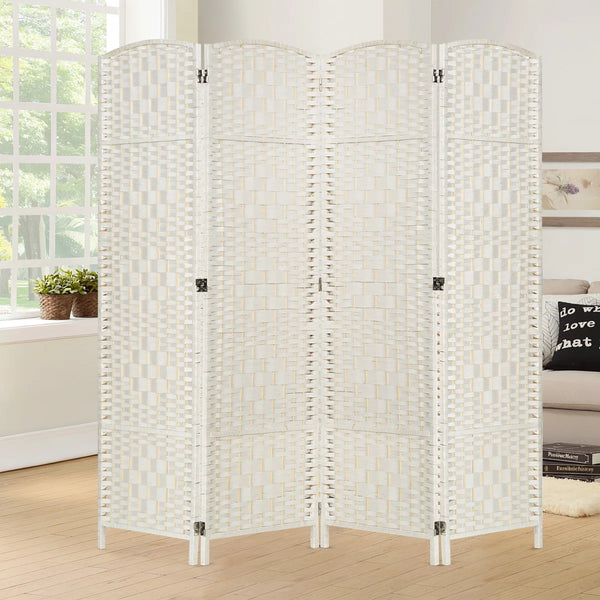 Folding Room Divider, Diamond-Woven Privacy Screen with Double Hinges  Wooden Bazar
