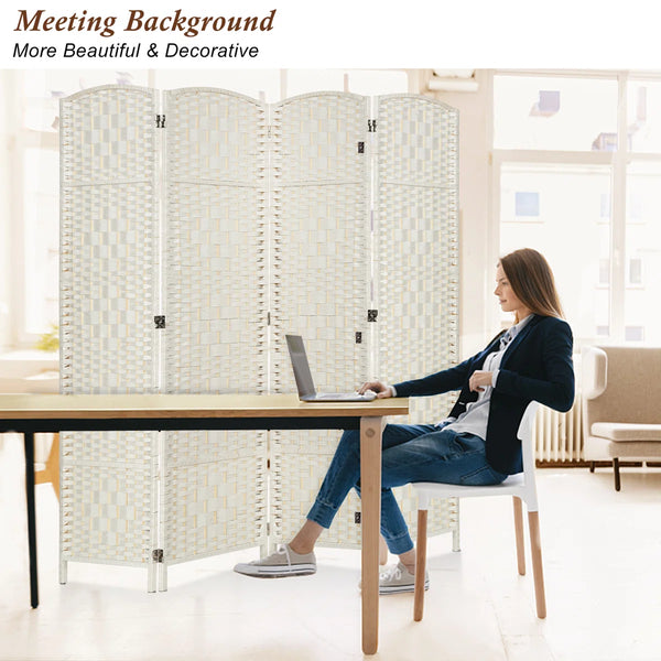 Folding Room Divider, Diamond-Woven Privacy Screen with Double Hinges  Wooden Bazar