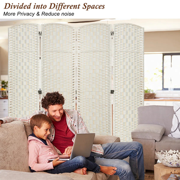 Folding Room Divider, Diamond-Woven Privacy Screen with Double Hinges  Wooden Bazar