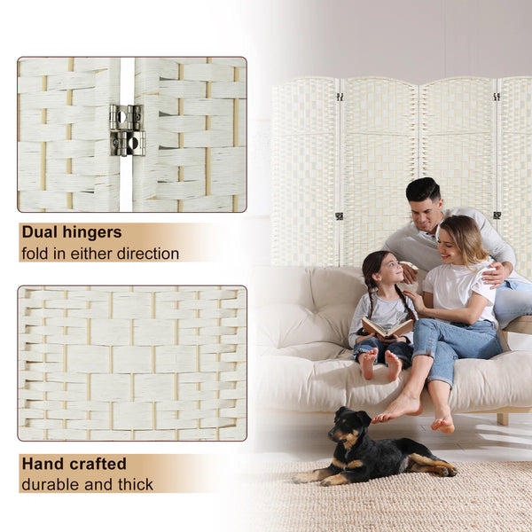 Folding Room Divider, Diamond-Woven Privacy Screen with Double Hinges  Wooden Bazar