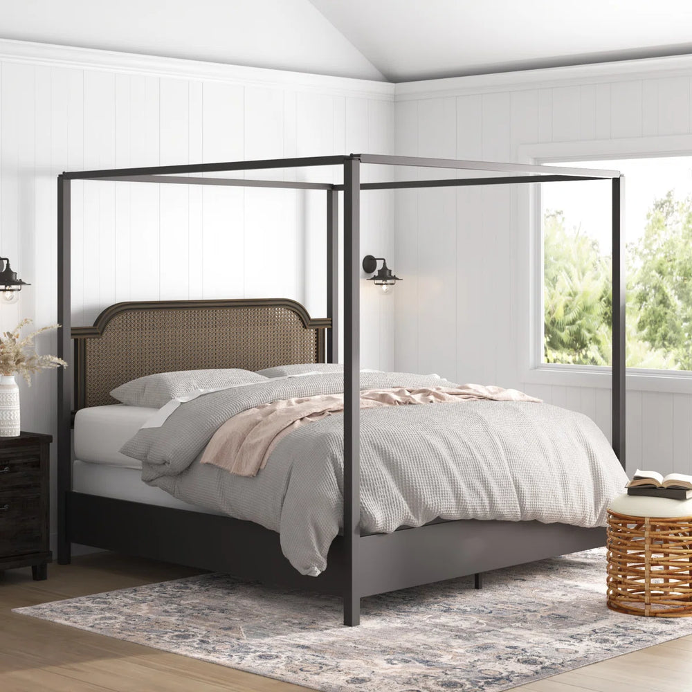 Livaaska Metal Canopy Bed - Wooden  Bazar