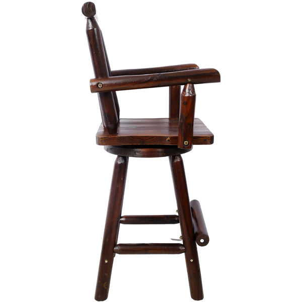 Ergonomic Rustic Fir Wood Stool With Armrest And Footrest For Home Use Bar 360 Swivel Pub  Wooden bazar