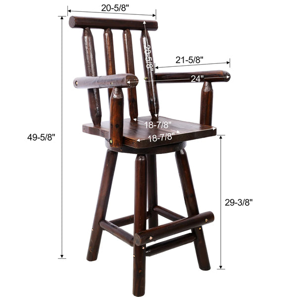 Ergonomic Rustic Fir Wood Stool With Armrest And Footrest For Home Use Bar 360 Swivel Pub  Wooden bazar