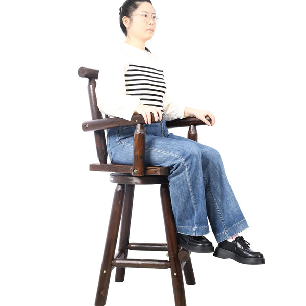 Ergonomic Rustic Fir Wood Stool With Armrest And Footrest For Home Use Bar 360 Swivel Pub  Wooden bazar