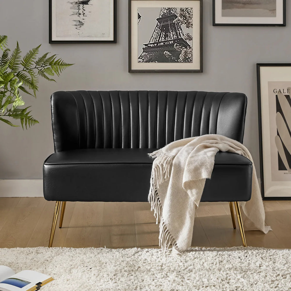 Modern Faux Leather Armless Loveseat with Channel Tufted Back  Wooden Bazar