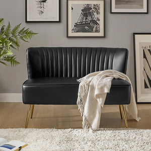 Modern Faux Leather Armless Loveseat with Channel Tufted Back  Wooden Bazar