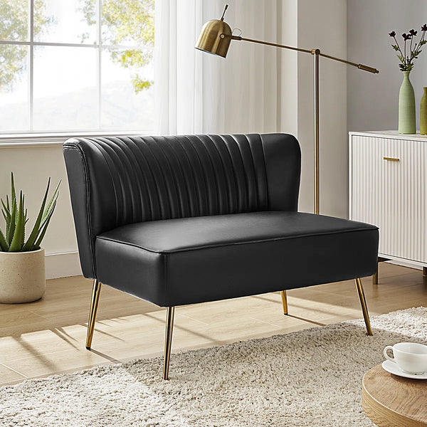 Modern Faux Leather Armless Loveseat with Channel Tufted Back  Wooden Bazar