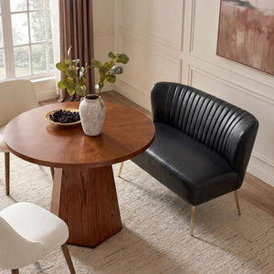 Modern Faux Leather Armless Loveseat with Channel Tufted Back  Wooden Bazar