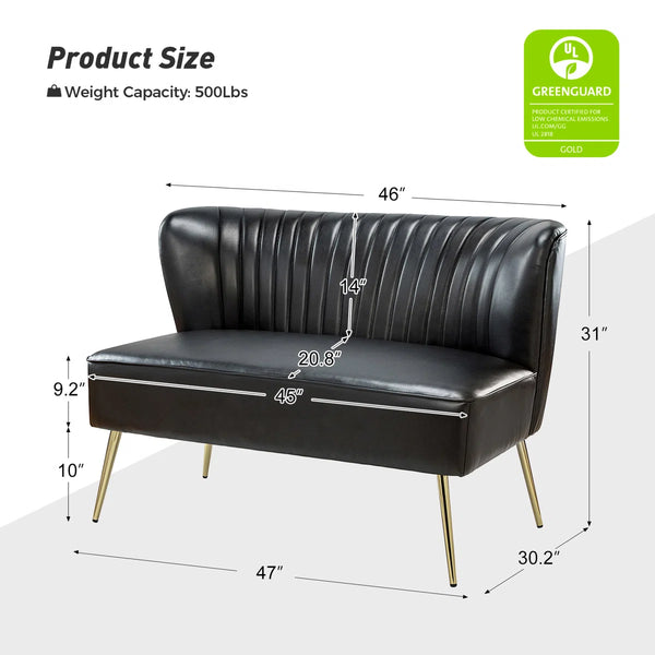 Modern Faux Leather Armless Loveseat with Channel Tufted Back  Wooden Bazar