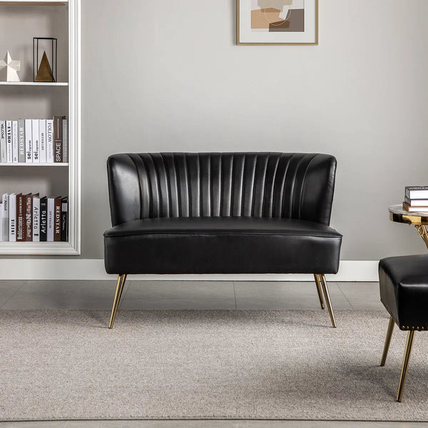 Modern Faux Leather Armless Loveseat with Channel Tufted Back  Wooden Bazar