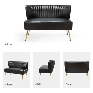 Modern Faux Leather Armless Loveseat with Channel Tufted Back  Wooden Bazar