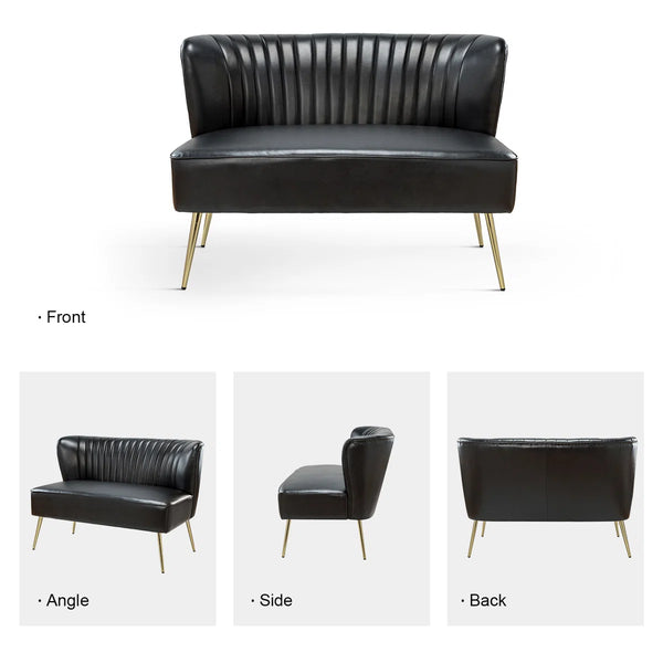 Modern Faux Leather Armless Loveseat with Channel Tufted Back  Wooden Bazar