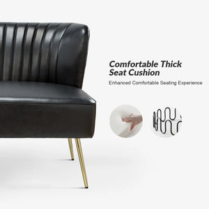 Modern Faux Leather Armless Loveseat with Channel Tufted Back  Wooden Bazar