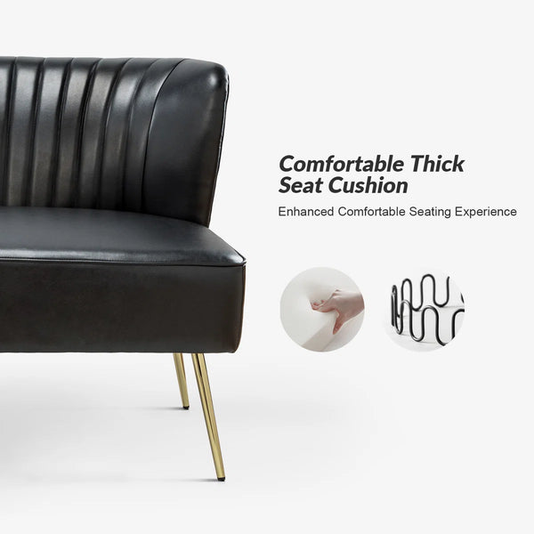 Modern Faux Leather Armless Loveseat with Channel Tufted Back  Wooden Bazar
