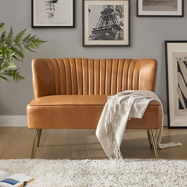 Modern Faux Leather Armless Loveseat with Channel Tufted Back  Wooden Bazar