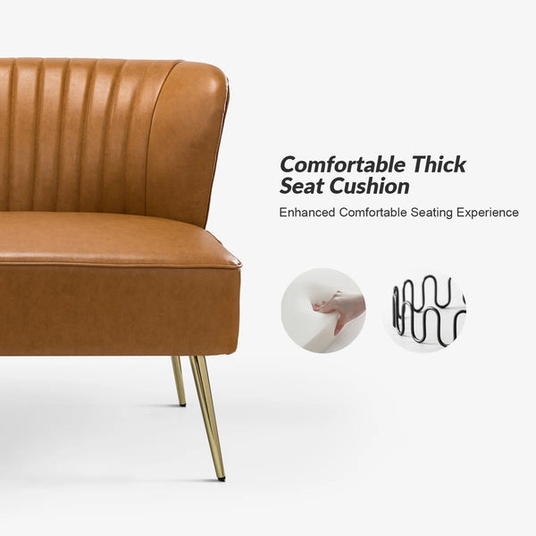 Modern Faux Leather Armless Loveseat with Channel Tufted Back  Wooden Bazar