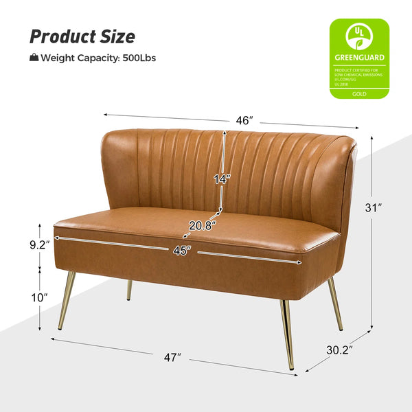 Modern Faux Leather Armless Loveseat with Channel Tufted Back  Wooden Bazar