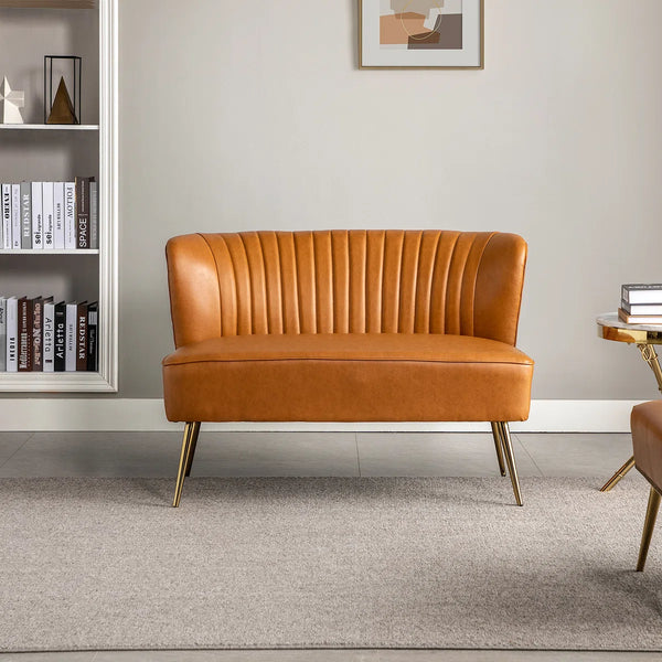 Modern Faux Leather Armless Loveseat with Channel Tufted Back  Wooden Bazar
