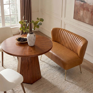 Modern Faux Leather Armless Loveseat with Channel Tufted Back  Wooden Bazar