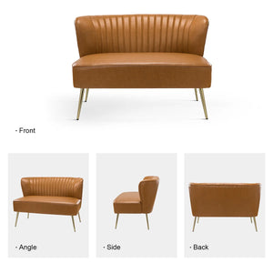 Modern Faux Leather Armless Loveseat with Channel Tufted Back  Wooden Bazar