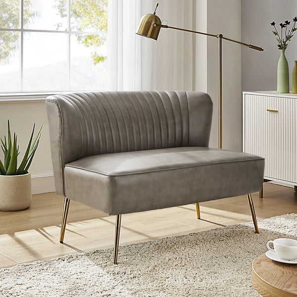 Modern Faux Leather Armless Loveseat with Channel Tufted Back  Wooden Bazar