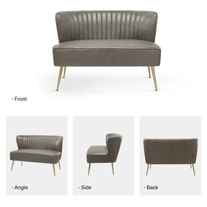 Modern Faux Leather Armless Loveseat with Channel Tufted Back  Wooden Bazar