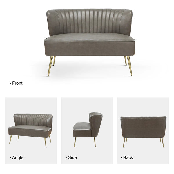 Modern Faux Leather Armless Loveseat with Channel Tufted Back  Wooden Bazar