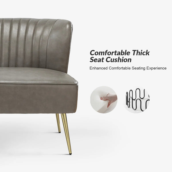 Modern Faux Leather Armless Loveseat with Channel Tufted Back  Wooden Bazar